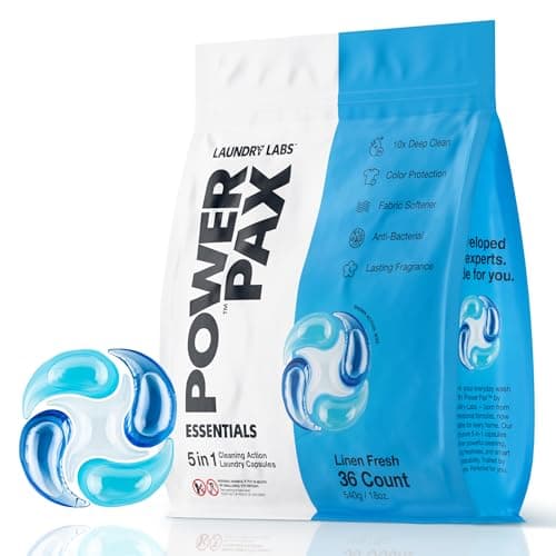 Laundry Labs PowerPax 5-in-1 Laundry Detergent Pods, 36 Count Concentrated Enzyme Clean pods for Stain Removal, Odor Control, Fabric Softening & Color Care, Linen Fresh - Image 1