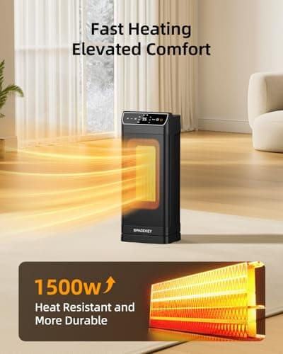 Space Heater, Electric Heaters for Indoor Use with Thermostat, Remote, 1-12H Timer, 70°Oscillation and Overheat Protection, 1500W PTC Ceramic Fast Safety Heat, Portable Heater for Office (Black) - Thumbnail 3