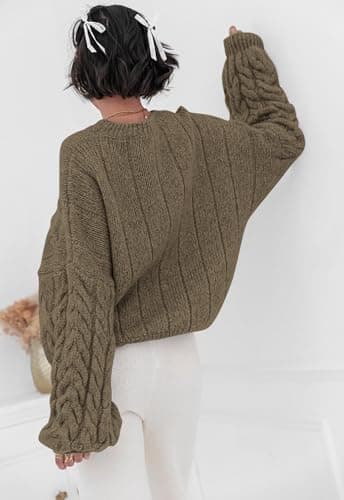 PRETTYGARDEN Womens Sweaters Spring 2026 Cable Knit Long Sleeve Crewneck Oversized Sweater Chunky Pullover Loose Outfits (Brown Coffee, Small) - Thumbnail 4