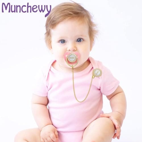 Custom Pacifier with Name, Bling Personalized Pacifier Clip Set with Gift Box Greeting Card, Glitter Crystal Luxurious Soother Dummy Ideal Gift for Girls Baby Shower Newborn Photography(Pink) - Thumbnail 5