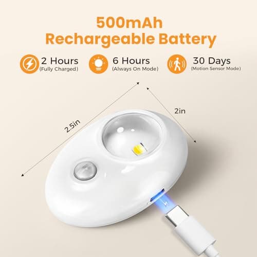 GLARESBOT Motion Sensor Puck Lights 4 Pack, USB-C Rechargeable Under Cabinet Lights, 3 Color Temperatures Dimmable Magnetic Closet Lights for Kitchen Cabinets, Pantry, Shelf, Drawer, White - Thumbnail 5