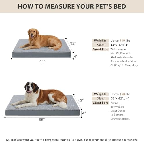 LEXTRO Giant Waterproof Orthopedic Dog Bed for Large Size Dogs, 55x42 Oversized Dog Bed Washable with Removable Washable Cover, Big Comfortable Dogs Mat, Gray - Thumbnail 5