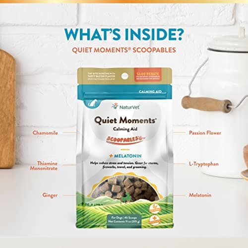 NaturVet Scoopables Quiet Moments Dog Calming Aid for Dogs - Promotes Calm with Stressful Events Like Storms, Fireworks, Travel, Separation Anxiety - Hickory Smoked Bacon Flavored | 11oz Bag - Thumbnail 6