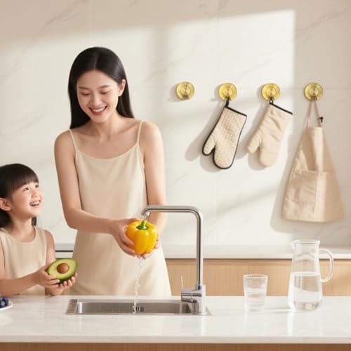 Xikelooy Suction Cup Hooks, Suction Cup Hooks for Shower,Removable Towel Hooks for Bathroom Window Glass Door Wall, Bath Robe Looafh Wreath Hook for Hanging (Gold) - Thumbnail 2