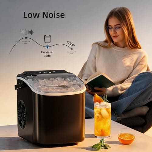 Antarctic Star Countertop Ice Maker Portable Ice Machine with Handle,Self-Cleaning Ice Makers, 26Lbs/24H, 9 Ice Cubes Ready in 6 Mins for Home Kitchen Bar Party (Black) - Thumbnail 2