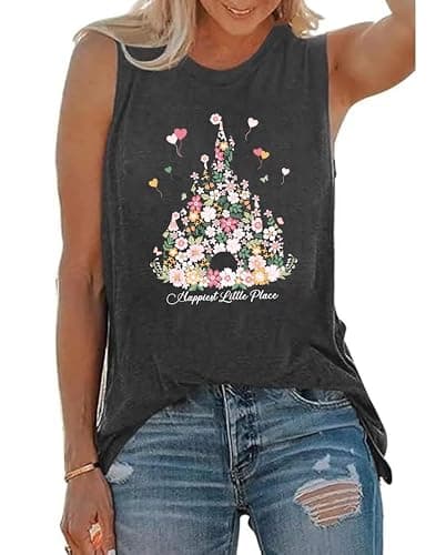AMWIPE Magic Castle Tank Top for Women Magic Kingdom Graphic Shirt Tops Summer Vacation Vest Gray - Image 1