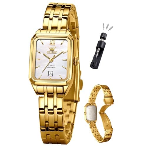 OLEVS Gold Watches for Women Luxury Rectangle Square Waterproof Fashion Small Wrist White Face Women Watch Analog Quartz Dress Ladies Watches Reloj para Mujer - Image 1