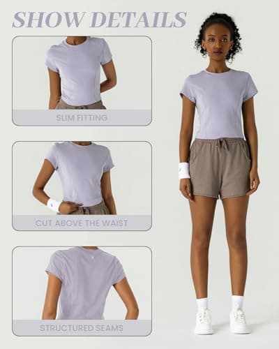 Leapstride Workout Tops for Women Athletic Tops Short Sleeve Shirts-Cropped Slim Fit Gym Running Yoga T Shirts Lavender Blue - Thumbnail 5
