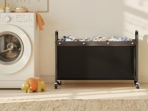 StorageWorks Toy Box with Wheels for Kids, 135L Large Toy Storage Chest and Organizer, 23" Metal Toybox with 360° Swivel Wheels for Bedroom, Kids Room, Stuffed Animal Storage, Black - Thumbnail 4