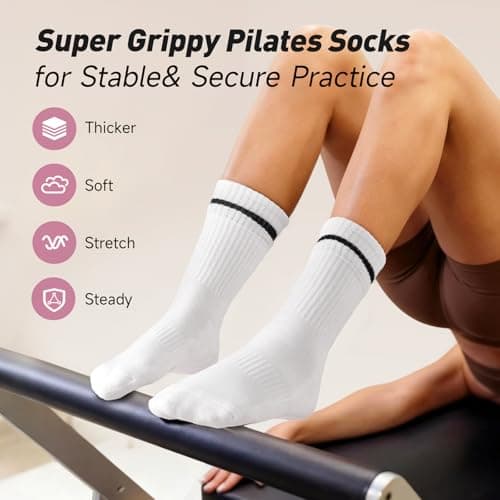 LETSHAKE Grippy Socks Woman, Pilates Socks Non Slip, Grip Socks Pilates for Yoga Ballet Workout Hospital White - Thumbnail 2