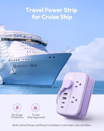 NTONPOWER Purple Travel Power Strip, 6 Outlets 4 USB Ports(2 USB C), 4ft Purple Extension Cord Wrapped Around Small Power Strip, Compact for Travel, Hotel, Cruise Approved - Thumbnail 4