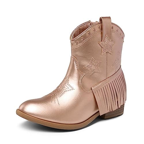 DREAM PAIRS Girls Cowgirl Cowboy Ankle Western Boots Side Zipper Riding Shoes with Tassel,Size 11 Little Kid,ROSE GOLD,SDBO2302K - Image 1