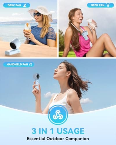 PlayHot Portable Handheld Turbo Fan, 5-Speed Personal Fan, USB-C Rechargeable Fan Up to 12 Hours, 3 IN 1 Hand Fan with Air Turbo Tech Cooling, Travel Fan for Cruise, Beach, Gifts for Women (Blue) - Thumbnail 3