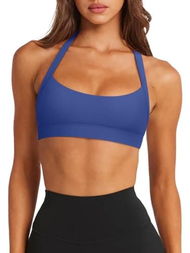 Sexy Workout Tops for Women Scoop Neck Sports Bras Sleeveless Backless Padded Workout Athletic Yoga Gym Bra Exercise Pilates Summer Crop Tops(Klein Blue Small) - Image 1