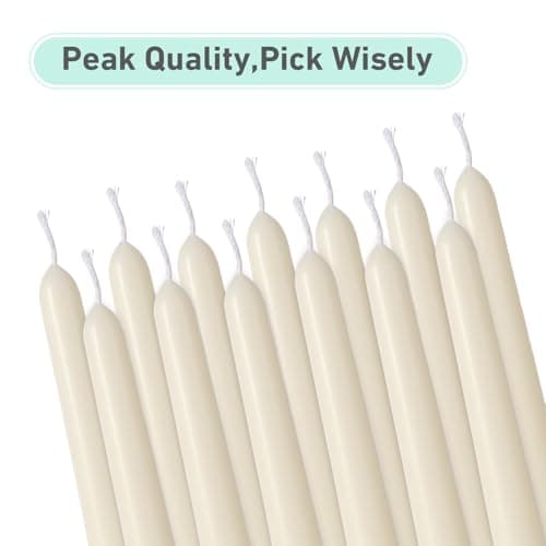 12 Pack Ivory Taper Candles - Taper Candles 10 Inch Smokeless & Unscented - 8 Hours Long Burning - Hand Poured Tall Candlesticks - Ideal for Wedding, Party, and Home Décor - Thumbnail 2