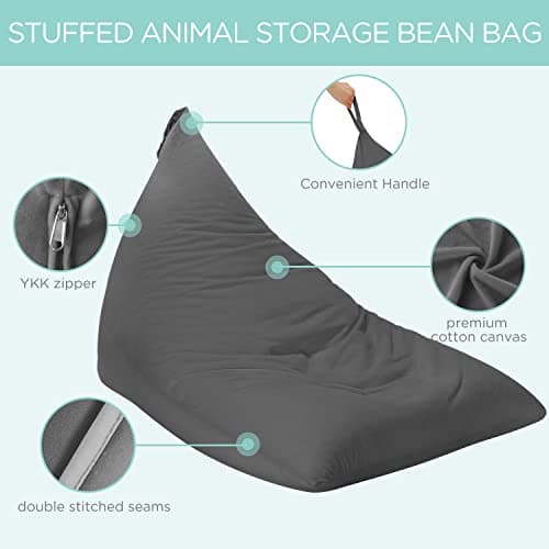 Aubliss Stuffed Animal Storage Bean Bag Chairs Cover, 50"x 35" Extra Large Velvet Bean Bags Chair for Kids & Adults, Ultra Soft Zipper Beanbag Toy Storage for Boys Girls - Darkgrey - Thumbnail 3
