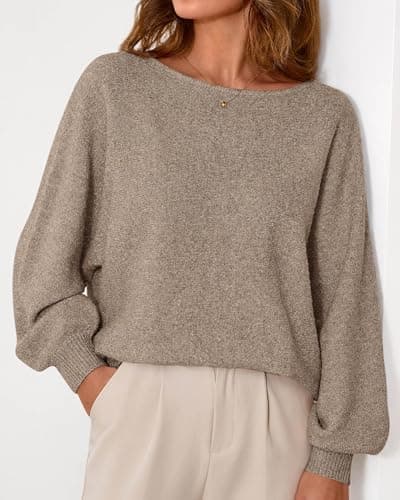KIRUNDO Sweaters for Women Fall Winter 2026 Oversized Boat Neck Batwing Sleeve Knit Pullover Sweater Tops Fashion Clothing(Caramel, Medium) - Thumbnail 3