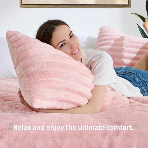 Regency Heights Cuddly Ribbed Fluffy Comforter Set Twin Size, Super-Soft Plush Fleece Bedding Set, Warm Fuzzy Comforter with Matching Sham, All-Season Cozy 2-Piece Bed Set, Blush Pink - Thumbnail 4