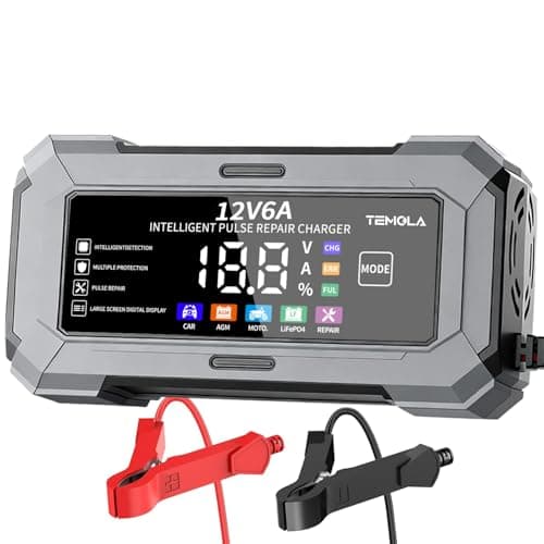 Car Battery Charger Automatic Trickle Charger and Battery Maintainer with Pulse Repair Digital Display Trickle Charger for Car Battery 12V6A Auto Battery Charger for AGM Motorcycle LiFePO4 Batteries - Image 1