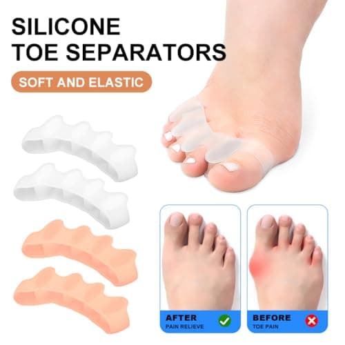 XINIFOOT Toe Separators for Women & Men - Bunion Corrector, Hammer Toe Straightener, Relieves Foot Pain (2 Pairs, White + Beige) - Thumbnail 2