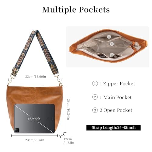 MaijjLyn Hobo Bags Vegan Leather Crossbody Bag Guitar Strap Shoulder Purses with Zipper Handbags for Women Work Vacation - Thumbnail 4