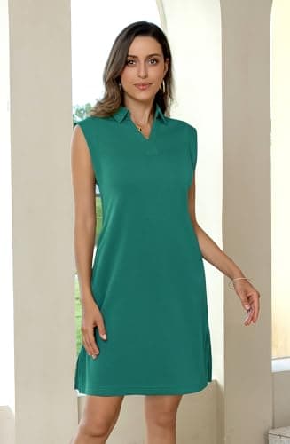 BEXIBOOM Womens Summer Dresses Casual Dress for Women 2026, V Neck Collared T Shirt Dress with Pockets, Loose Fit Knee Length Spring Dress Dark Green-M - Thumbnail 6