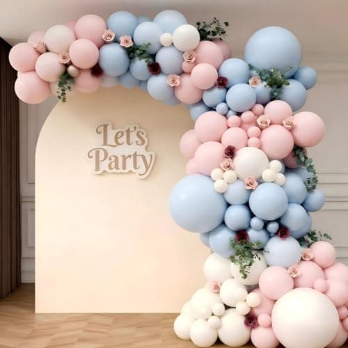 Pink and Blue Balloon Garland Arch Kit 143Pcs Pink White Blue Latex Balloons for Boys Girls Gender Reveal Birthday Party Decoration - Thumbnail 3