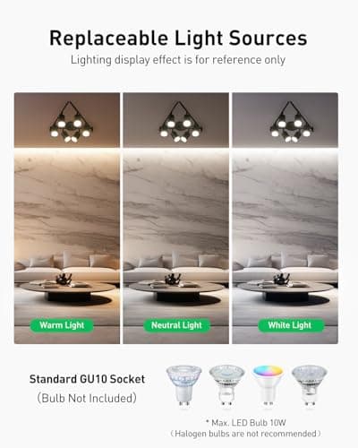 Bojim 6 Light Black Track Lighting Kit, Modern LED Track Lighting Fixtures Ceiling, Flexibly Rotatable LED Light Head with Acrylic Ring, Kitchen Ceiling Track Light (GU10, Bulbs Not Included) - Thumbnail 5