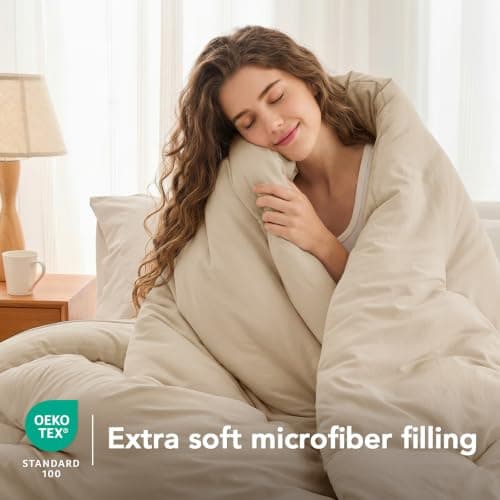 Quataly Queen Comforter Set Linen,3PCS Soft Lightweight Breathable Bedding Comforter for All Season, Queen Size(90''×90'' Comforter & 2 Pillowcases) - Thumbnail 5