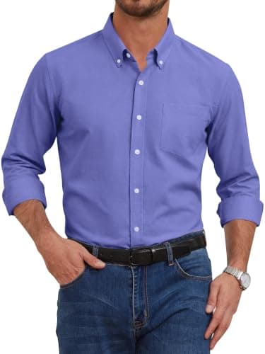 GIANZEN Royal Blue Dress Shirts for Men Long Sleeve Shirt Mens Men's Casual Button-Down Oxford Button Down Big and Tall Royal Blue Size XL - Image 1