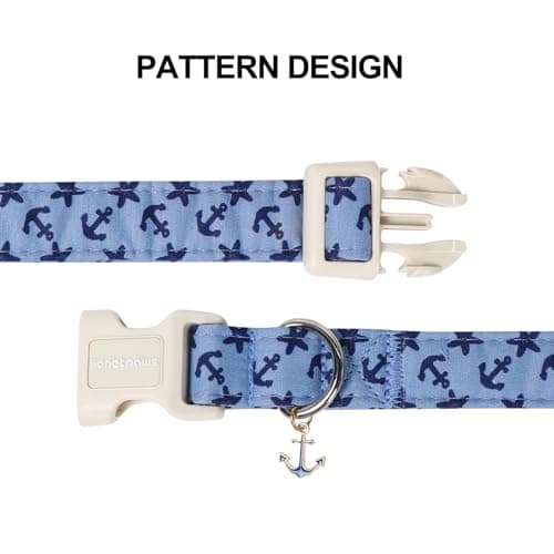 Lionet Paws Blue Dog Collar Summer Anchor Collars with Cute Anchores Pattern Pendant - Male Boy Dog Collar for Small Medium Large Dogs S - Thumbnail 6