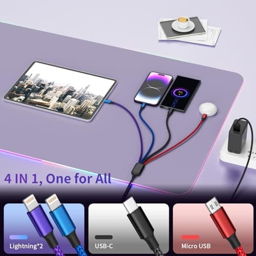 Firsting Dual IP 4 in 1 Multi Charging Cable [1Pack 5FT], Nylon Phone Charger USB Cable, Travel Charging Cords with IP/IP/Type C/Micro Port, Compatible with Most Cell Phones/Tablets and More - Thumbnail 4