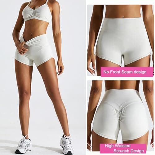 Bbao Dream Women's High Waisted No Front Seam Gym Shorts 2.5" - Tummy Control, Scrunch Butt Lifting, Quick Dry for Running, Volleyball White - Thumbnail 3