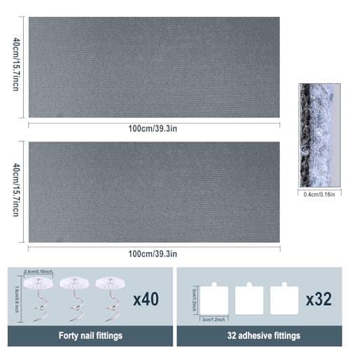 Cat Scratch Mat for Couch, Wall & Cat Tree - 78.7" Trimmable Self-Adhesive Cat Scratcher, Cat Scratch Furniture Protector, Felt Alternative to Sisal, DIY Cat Tower Replacement, 2 Pack(Light Grey) - Thumbnail 2