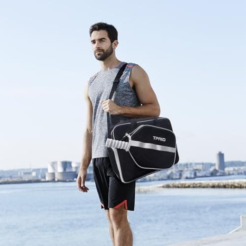 TPAID Pickleball Bag with Shoes & Wet Pocket, Court Bag for 2 Paddles, Black - Thumbnail 6