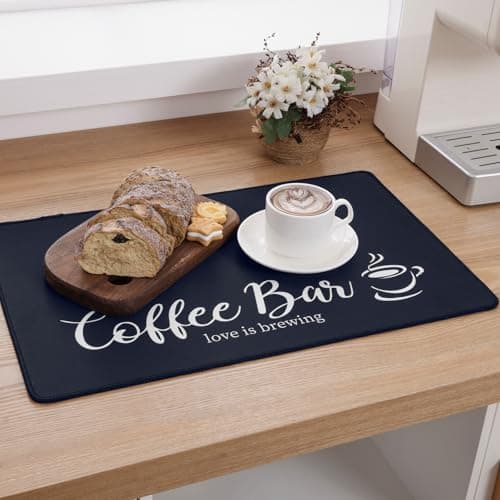 SHACOS Coffee Mat 2-Pack 12x19 Inch Absorbent Non Slip Rubber Bar Accessories Coffee Maker Mat for Countertop Dish Drying Mat Heat Resistant, Black - Thumbnail 5