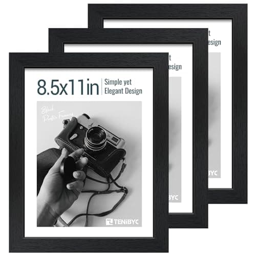 TENIBYC 8.5 by 11 Picture Frame Set of 3 - Black Woodgrain, Solid Wood & HD Tempered Glass, Table Display or Wall Hanging - Image 1