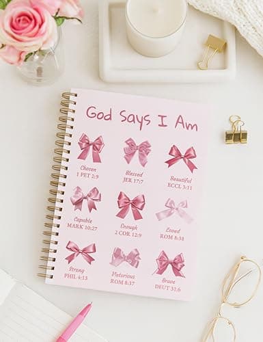 Qavinch Bible Prayer Journal for Women, Pink Christian Blank Notebook Gifts for Girls, Bible Study Supplies Guide Accessories, Preppy Bow Stuff Cute Church Spiral Notebook for Bible Notes, 5.5 X 8.3 - Thumbnail 6
