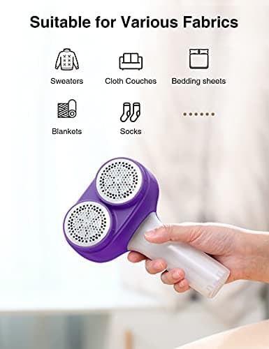 VASSON Fabric Shaver, Electric Lint Remover, Rechargeable Lint Shaver, Sweater Shavers to Remove Pilling, Large Fuzz Remover for Clothes Couch Furniture (Purple) - Thumbnail 5