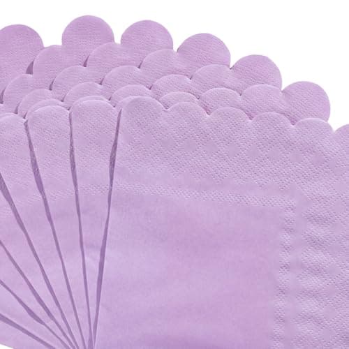 NatNarr 120 Pcs Purple Napkins,Scalloped Easter Paper Napkins Disposable Lavender Cocktail Napkin Lilac Beverage Dessert Napkin for Birthday Wedding Bridal Baby Shower, 5 x 5 Inch - Thumbnail 3