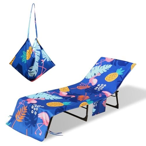 THOVSMOON Beach Lounge Chair Towel Cover,Soft Microfiber Chaise Lounge Towel Cover Patio Pool Chairs Cover with Side Pockets,80" x 26" Chair Cover for Beach/Pool Sunbathing (Flamingo) - Image 1