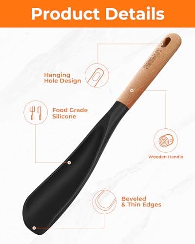 FINENUT Cooking Spoon Multifunction Spoonula Silicone Spatula Spoon 2-Pack, Dual-Use Heat Resistant 446°F, BPA-Free Non-Toxic Wooden Handle Rice Spoon Set for Non-Stick Cookware & Rice Cookers (Black) - Thumbnail 4