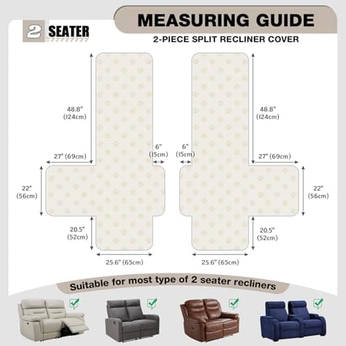 VANSOFY 100% Waterproof Recliner Sofa Covers, Couch Covers with Non-Slip Granule, 2-Piece Washable Reclining Sofa Cover with Pocket Furniture Protector for Kids, Pets（Chocolate,2 Seater） - Thumbnail 2