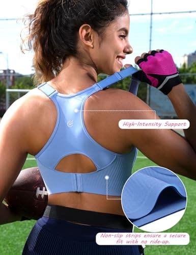 Cordaw Women's High Support Sports Bra, Adjustable Straps & Molded Cups, Racerback Workout Top Blue XL - Thumbnail 6
