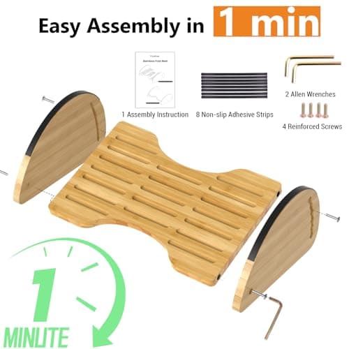 Bamboo Foot Rest for Under Desk at Work - Reversible Rocking Desk Footrest 2-in-1 with 6 Adjustable Heights, Ergonomic Foot Rest Under Desk with Anti-Slip Surface for Home, Office and Gaming - Thumbnail 5