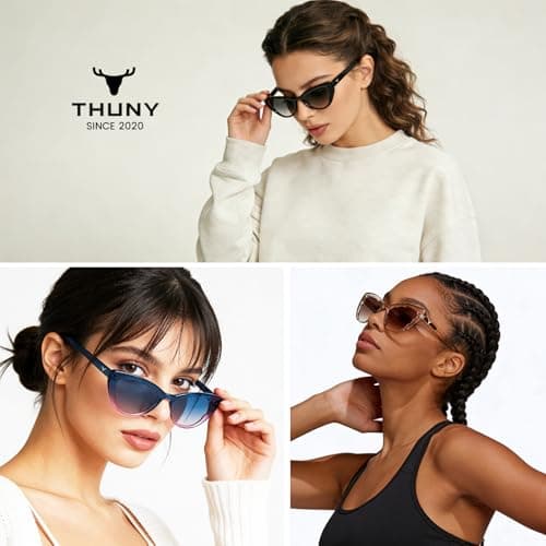 THUNY Black Cat Eye Sunglasses with UV400 Protection for Women,Trendy Polarized Acetate Cateye Sunglasses Petals-Pattern Frame for Ladies,Fashion Gradient Retro Sun Glasses for Travel Driving Outdoor - Thumbnail 2