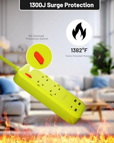 Omnibar USB Surge Bar 4 Power Strip - 4 Outlets 4 USB Ports(1 USB C), Multi Plug Outlet Extender with 6Ft Braided Extension Cord, 1800 J, Wall Mount, Flat Plug, Desk Charging Station for Office Home - Thumbnail 4