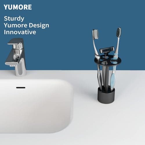 YUMORE Toothbrush Holder Stand Stainless Steel Tooth Brush Holder Bathroom Countertop Organizer Storage (Matte Black) - Thumbnail 2