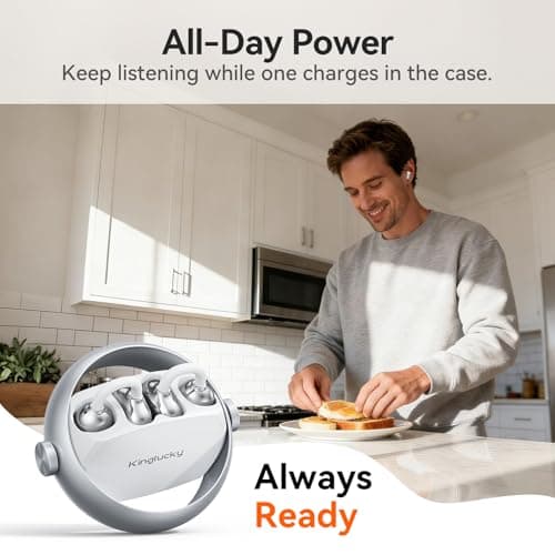 Kinglucky 2-in-1 Wireless Earbuds, in-Ear & Open Ear Clip-On Earbuds Comfortable fit, Bluetooth Headphones 5.4 with Noise Cancelling Mic, Power Swap Charging, Up to 50H, White - Thumbnail 6