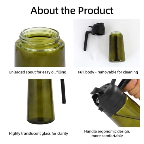 Aovdy Olive Oil Sprayer for Cooking, 2 In 1 Glass Oil Dispenser 16oz- 470ml Premium Spray Bottle for Kitchen Gadgets and Air Fryer Accessories, Salad, BBQ - Dark Green - Thumbnail 2